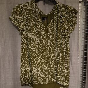 STATE Olive and White Patterned Blouse